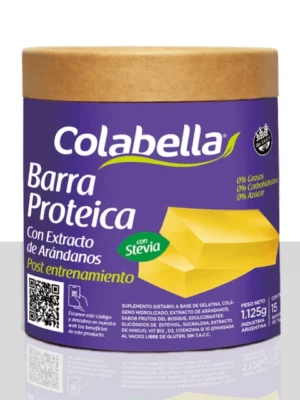 barras-arandanos Pote de barras proteicas Colabella con extracto de arándanos sabor frutos rojos, sin grasas, sin carbohidratos y sin azúcar, con stevia, para post entrenamiento