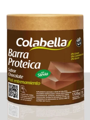 Bote de barras proteicas Colabella sabor chocolate con coenzima Q10 y stevia para post entrenamiento de 1125 gramos