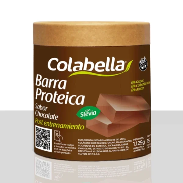 barras-chocolate Bote de barras proteicas Colabella sabor chocolate con coenzima Q10 y stevia para post entrenamiento de 1125 gramos