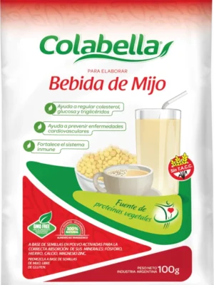 Paquete de bebida de mijo Colabella en polvo de 100 gramos, leche vegetal sin gluten, libre de organismos genéticamente modificados