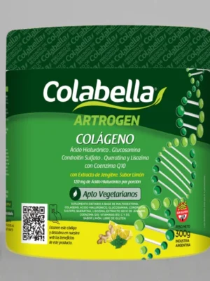 Envase de Colabellla Artrogen colágeno vegetariano sabor limón con extracto de jengibre, 300 gramos