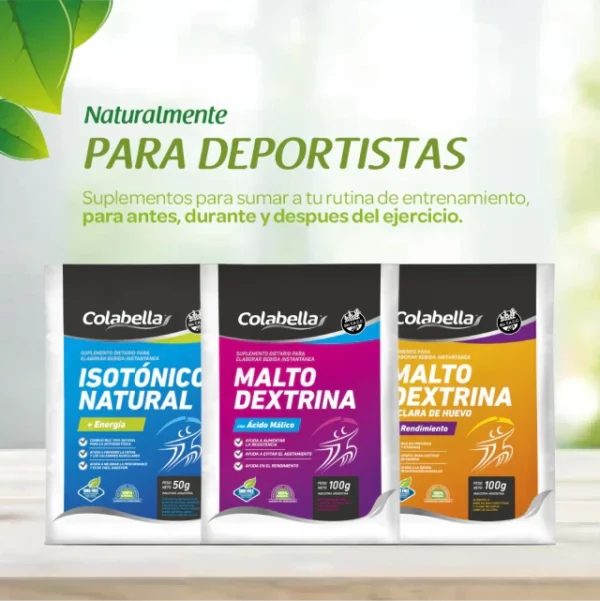 combo-deportivo Combo para deportistas con suplementos isotónico natural y maltodextrina en envases de 50 y 100 gramos