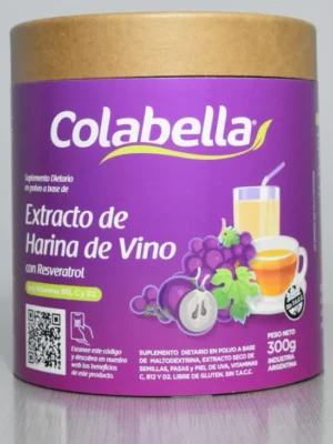 Envase de suplemento dietario Colabella con extracto de harina de vino y resveratrol, 300 gramos