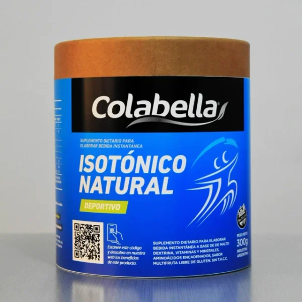Envase de suplemento isotónico natural Colabella en pote de 300 gramos para deportistas