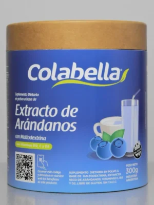 Envase de suplemento dietario Colabella con extracto de arándanos en polvo de 300 gramos